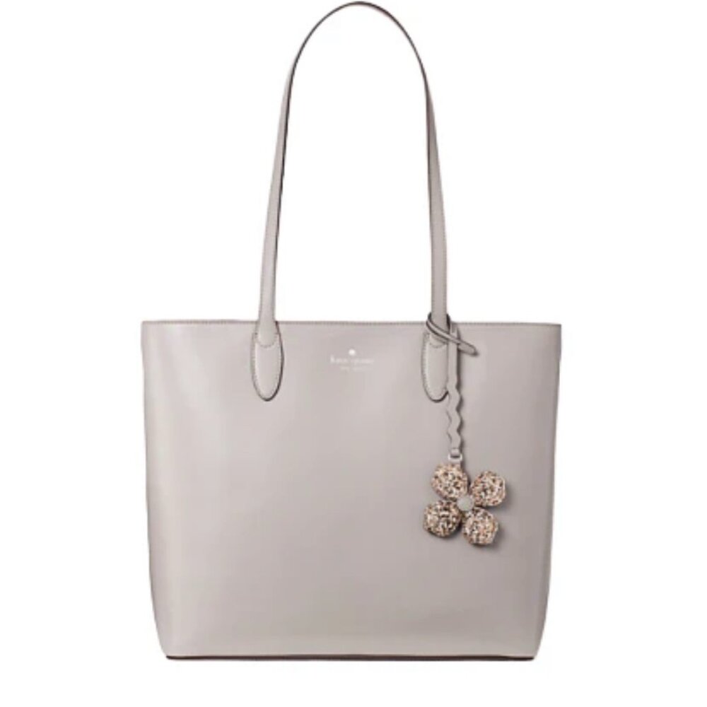 KATE SPADE New York Kerri Taupe Leather Tote Shoulder Purse Bag Flower Charm